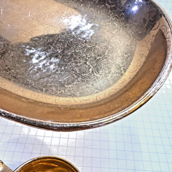 VTG MCM Lady Hamilton 22k Warranted Gold Cup Pair Floral Etching w Saucer Set - Picture 12 of 16